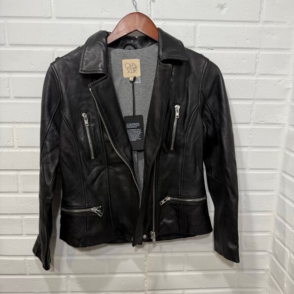 Chaser NWT Lamb Leather Moto Biker Jacket Asymmetrical Zip Black Small Edgy Punk - Picture 2 of 16